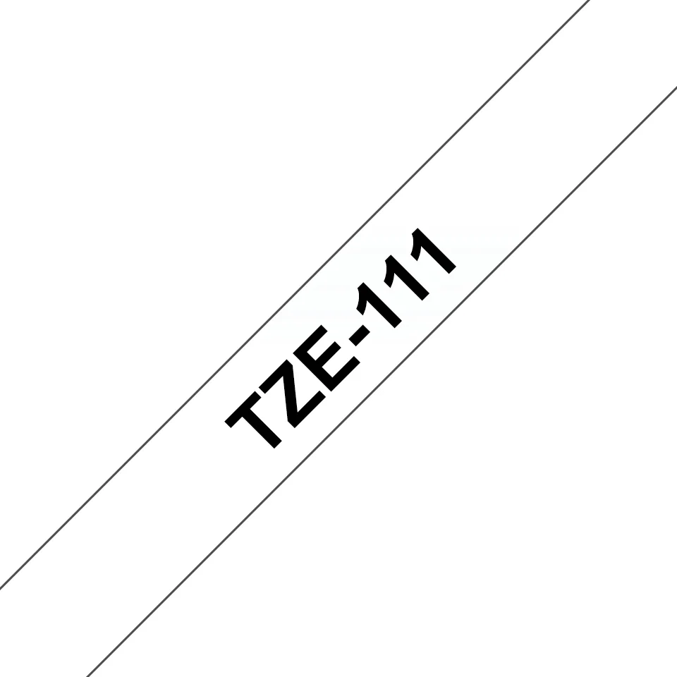 Fita laminada Brother TZe-111 6mm preto sobre transparente P-Touch 8m