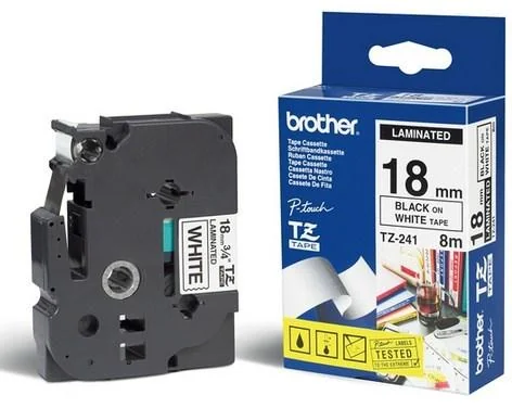 Fita laminada Brother TZe-241 18mm 8m preto sobre branco P-Touch