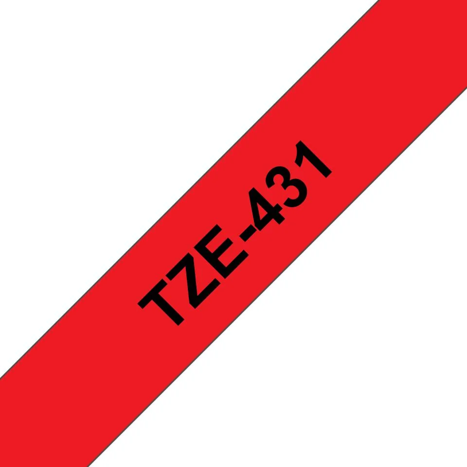 Fita de etiquetas Brother TZe-431 12mm x 8m preto sobre vermelho laminada - Imagem 1