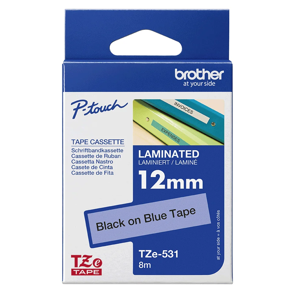 Fita para rotuladora Brother TZe-531 laminada 12mm preto/azul - Imagem 3