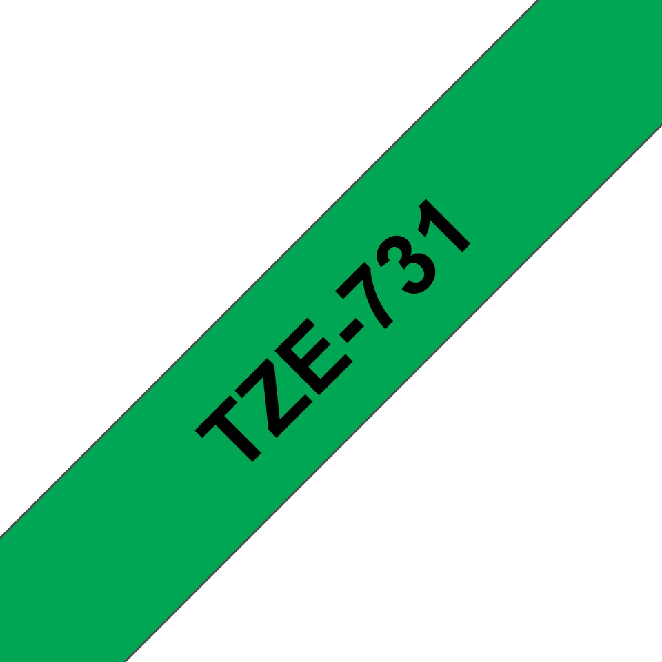 Fita laminada Brother TZE-731 12 mm preto sobre verde para P-Touch - Imagem 1
