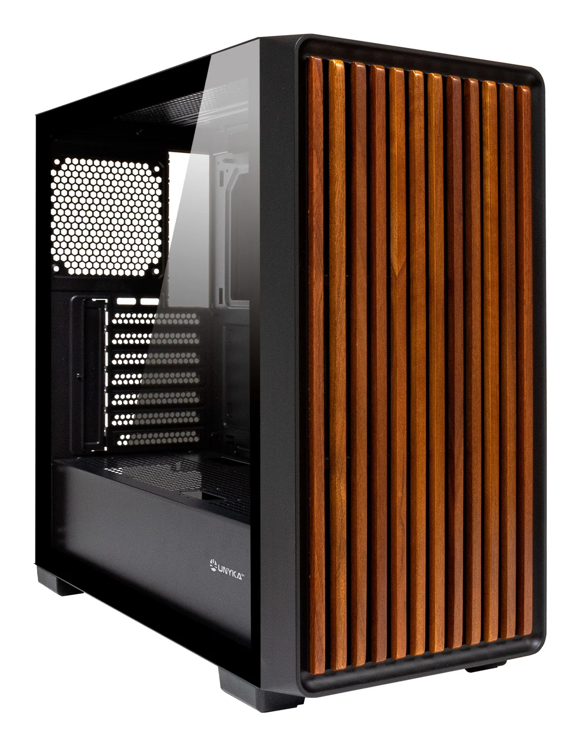 Caixa PC UNYKAch Revelat Madeira Gaming ATX Midi Tower Preta Vidro Temperado