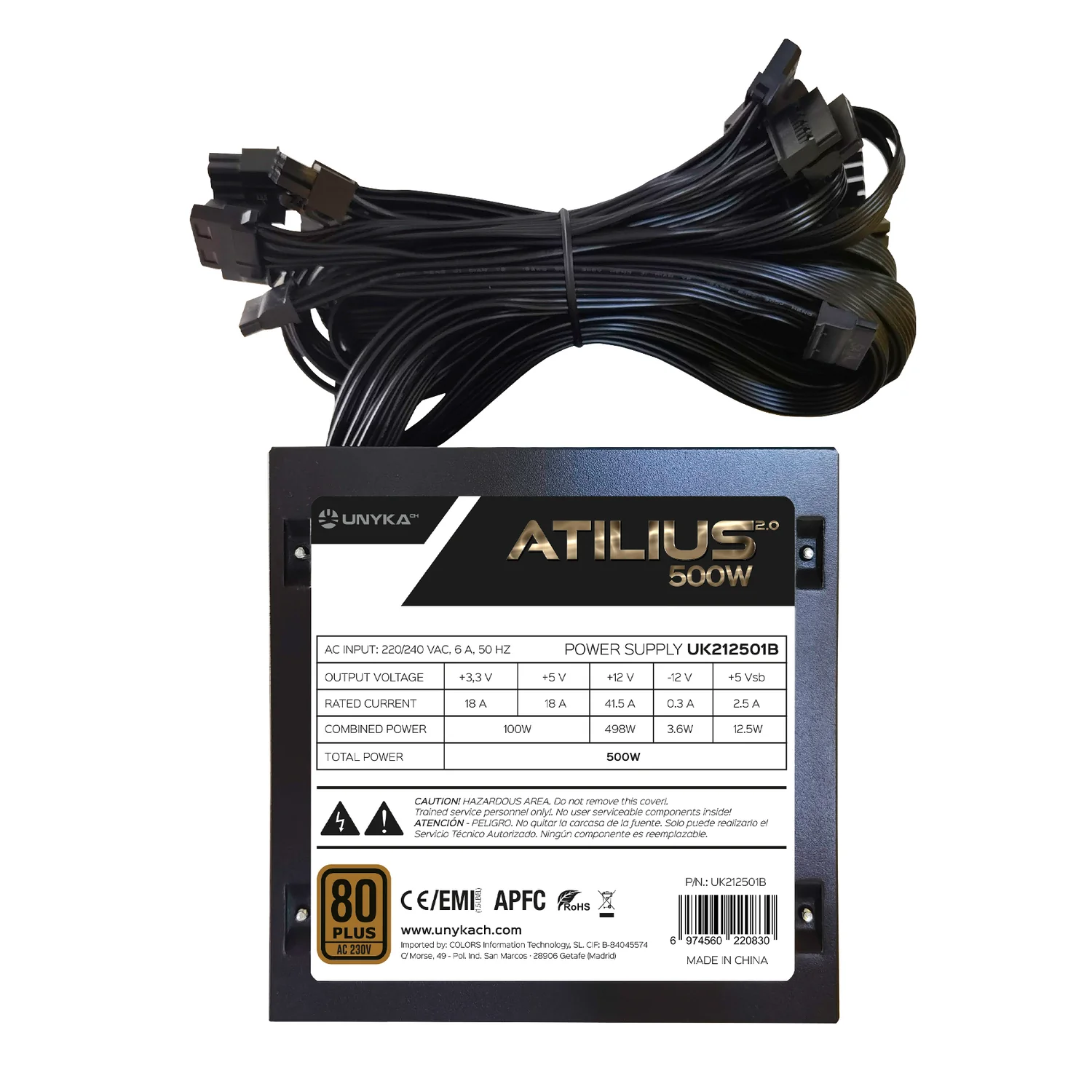 Fonte de Alimentação UNYKAch Atilius 2.0 500W Gaming 80 Plus Bronze Preto AC 230V - Imagem 3