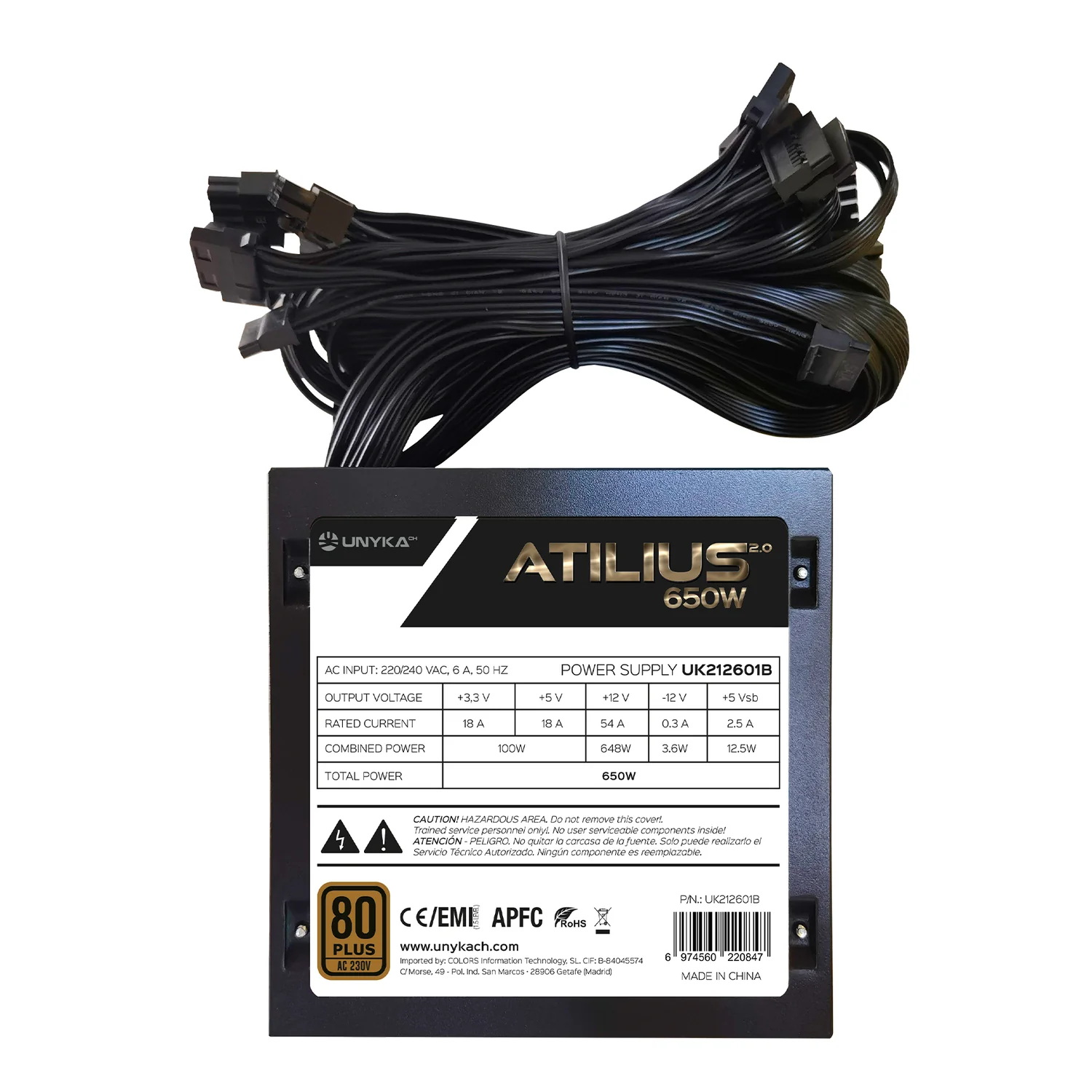 Fonte de alimentação ATX UNYKAch Atilius 2.0 650W 80+ Bronze preta - Imagem 3