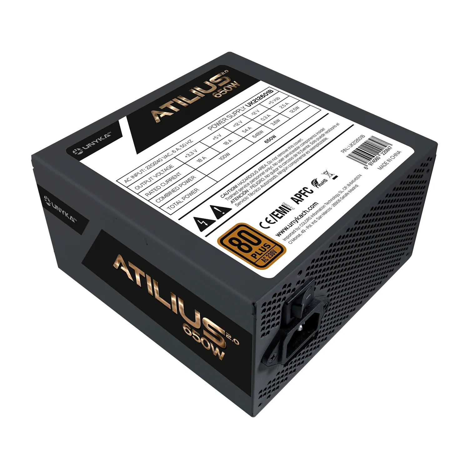 Fonte de alimentação ATX UNYKAch Atilius 2.0 650W 80+ Bronze preta - Imagem 2