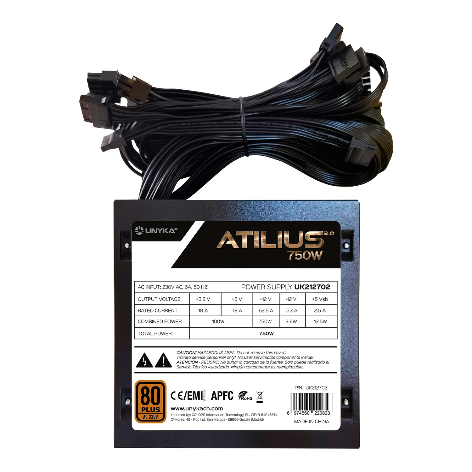 Fonte de Alimentação UNYKAch Atilius Gaming 750W 80 PLUS Bronze Preto - Imagem 3