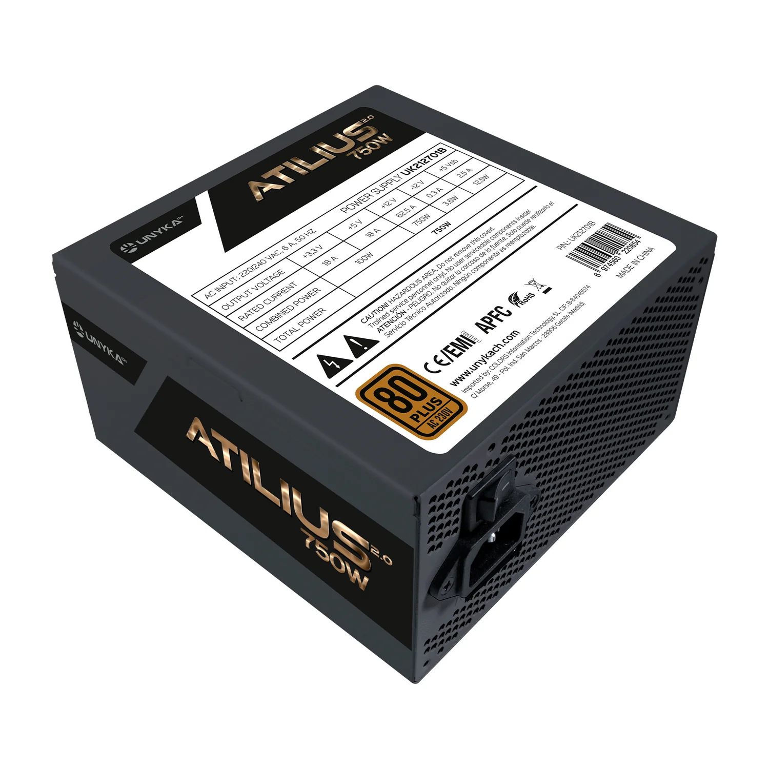 Fonte de Alimentação UNYKAch Atilius Gaming 750W 80 PLUS Bronze Preto - Imagem 2