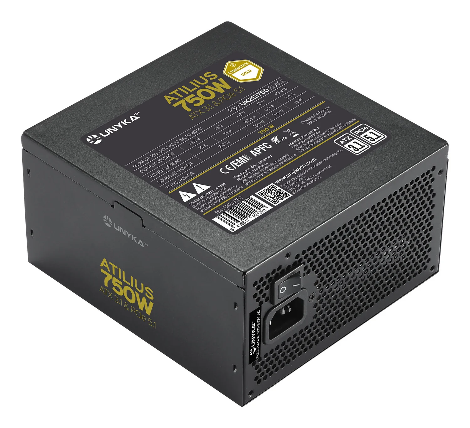 Fonte de alimentação UNYKAch Atilius 3.1 750W ATX 80 PLUS Gold preta
