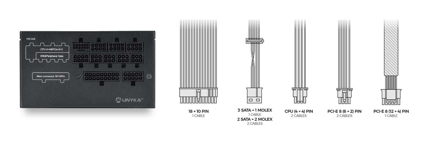 Fonte de alimentação UNYKAch Atilius 3.1 850W ATX 80 PLUS Gold preta - Imagem 5