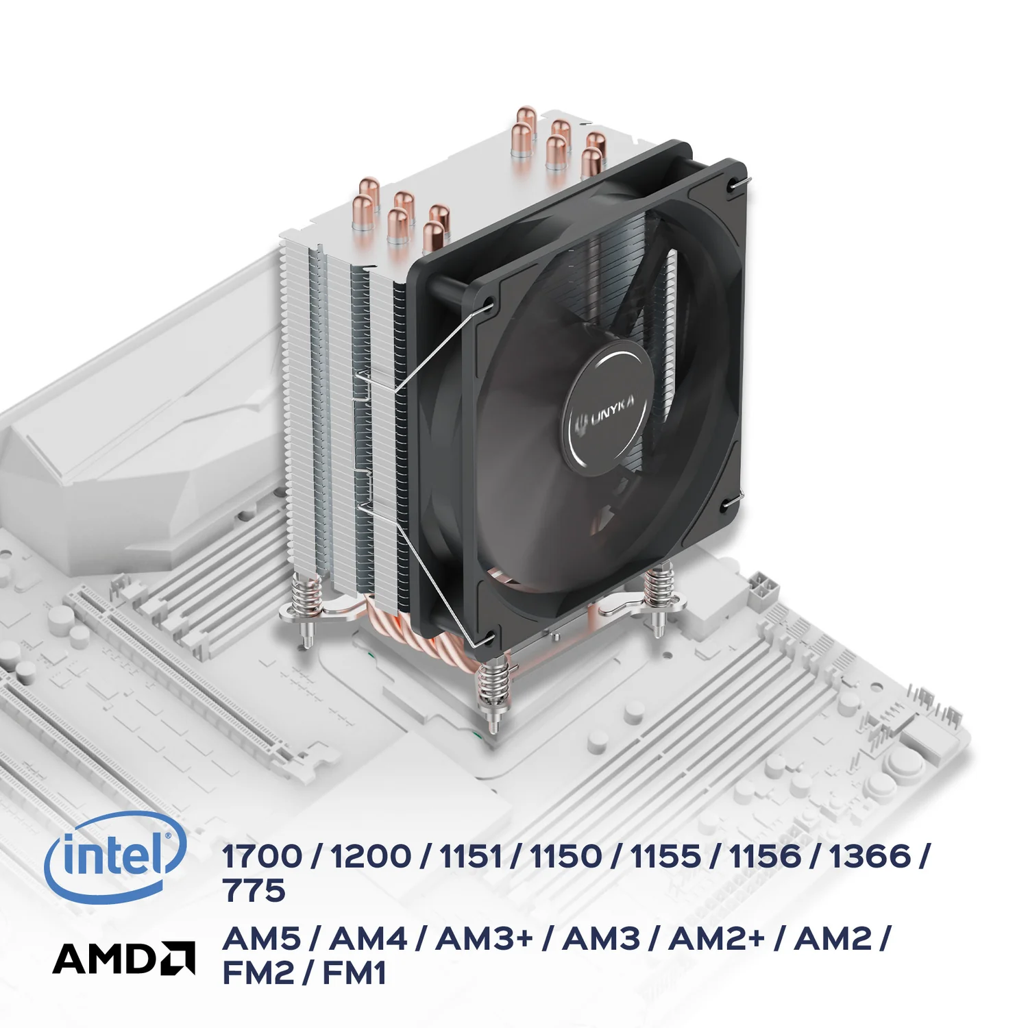 Cooler CPU UNYKAch UNYCOOL H20 90mm PWM TDP 90W Intel LGA 1700/AMD AM5 Preto - Imagem 5