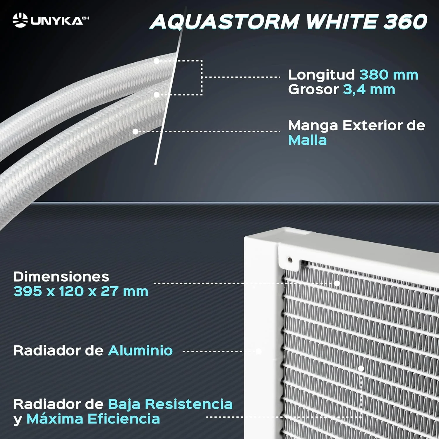 Watercooler UNYKAch AQUASTORM 360 Kit de Refrigeração Líquida para Processador Branco - Imagem 4