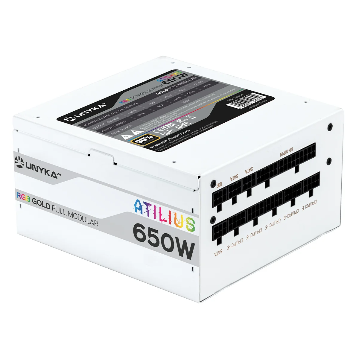 Fonte de alimentação UNYKAch Atilius RGB 650W branca 80 Plus Gold full modular - Imagem 5