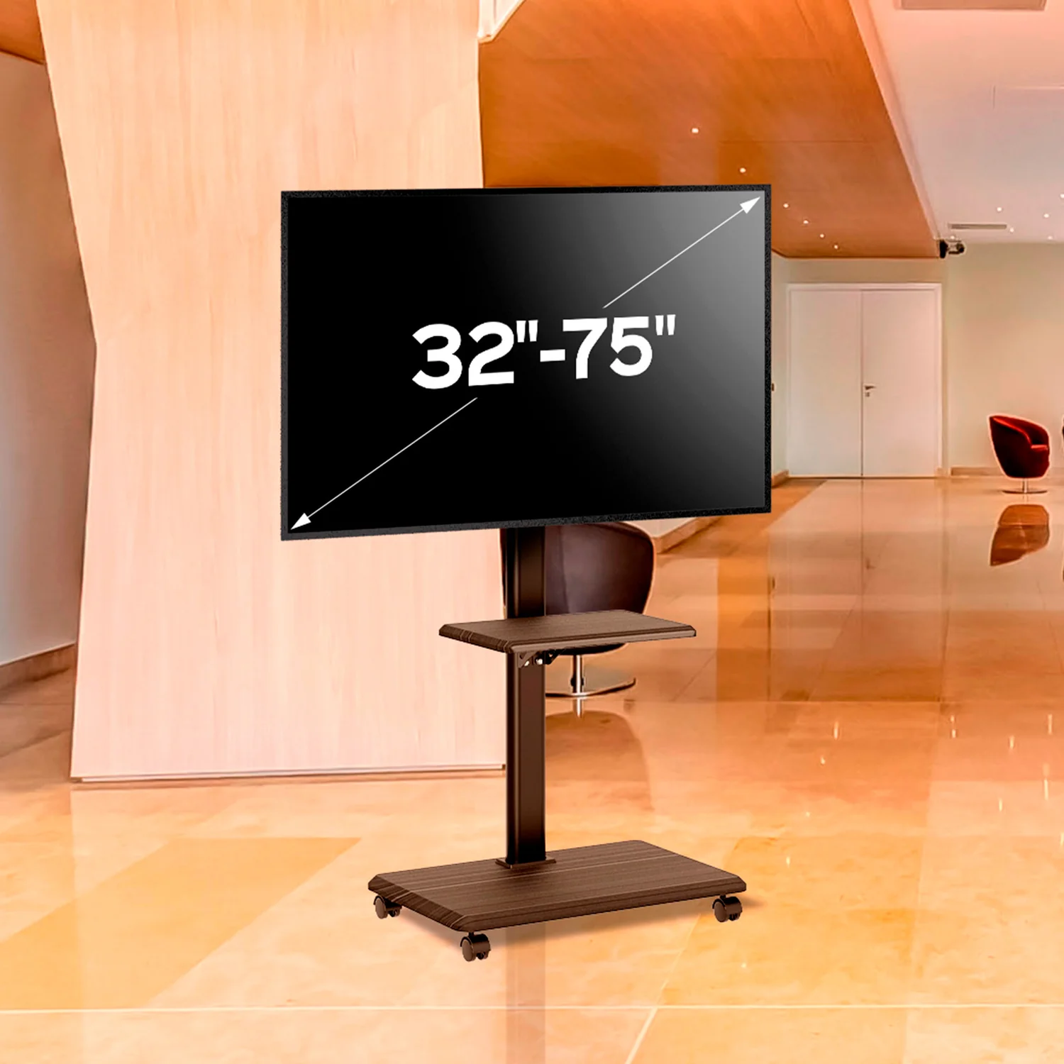 Suporte de chão móvel UNYKAch UK520B para TV/monitor 32"-75" com rodas e tabuleiro - Imagem 2