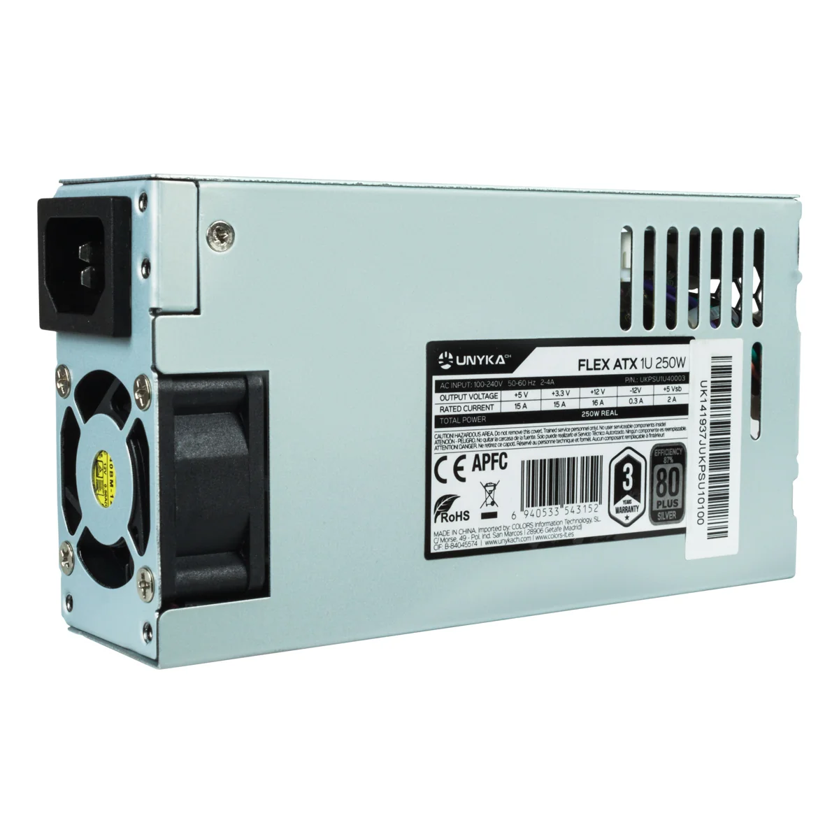 Fonte de Alimentação UNYKAch 1U FLEX Standard 250W 87% Eficiência PFC Ativo Prateado - Imagem 1
