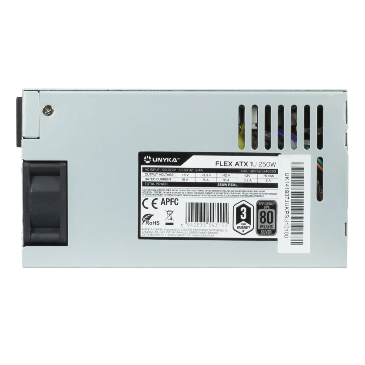 Fonte de Alimentação UNYKAch 1U FLEX Standard 250W 87% Eficiência PFC Ativo Prateado - Imagem 2