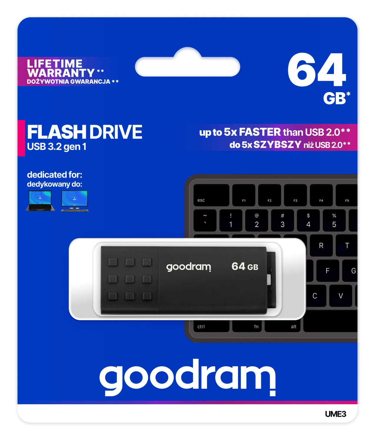 Pen USB Goodram UME3 64GB USB 3.2 Gen 1 preta com tampa - Imagem 5