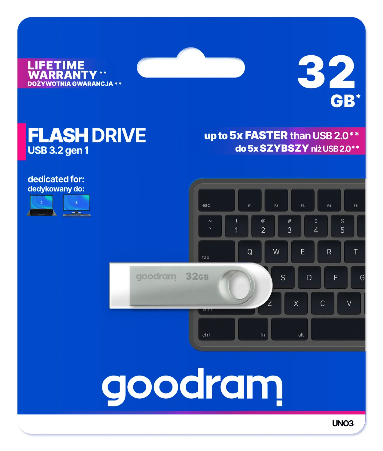 Pen USB Goodram UNO3 32GB USB 3.2 Gen 1 prateada em metal - Imagem 3