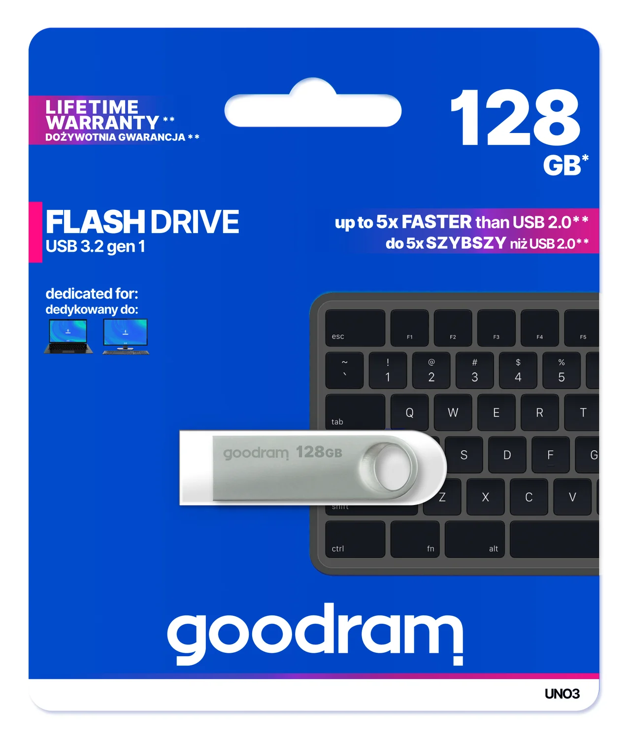 Pen USB Goodram UNO3 128 GB USB 3.2 Gen 1 Prateada Sem Tampa Metal - Imagem 3