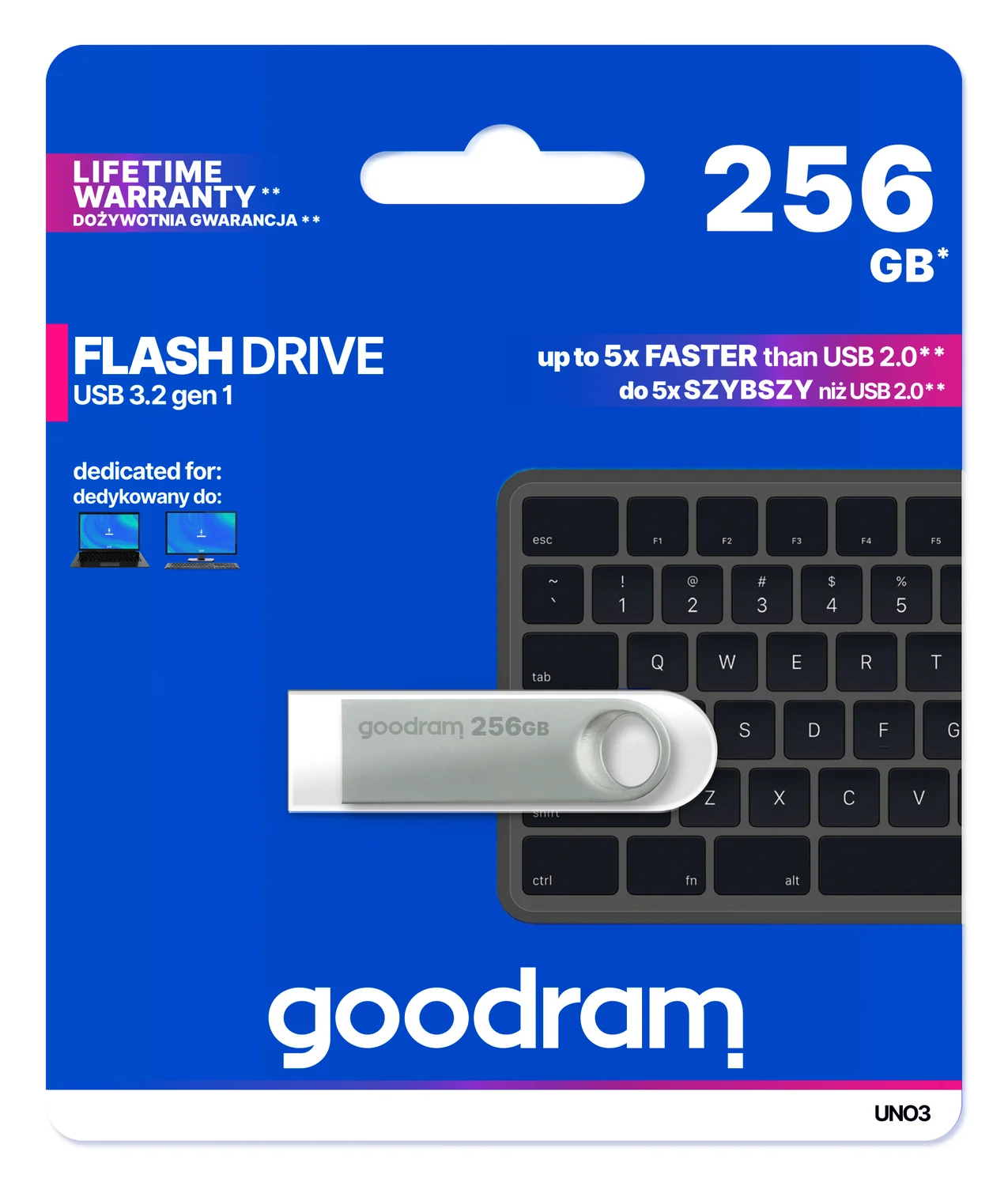 Pen USB Goodram UNO3 256GB USB 3.2 Gen 1 prateada em metal - Imagem 3