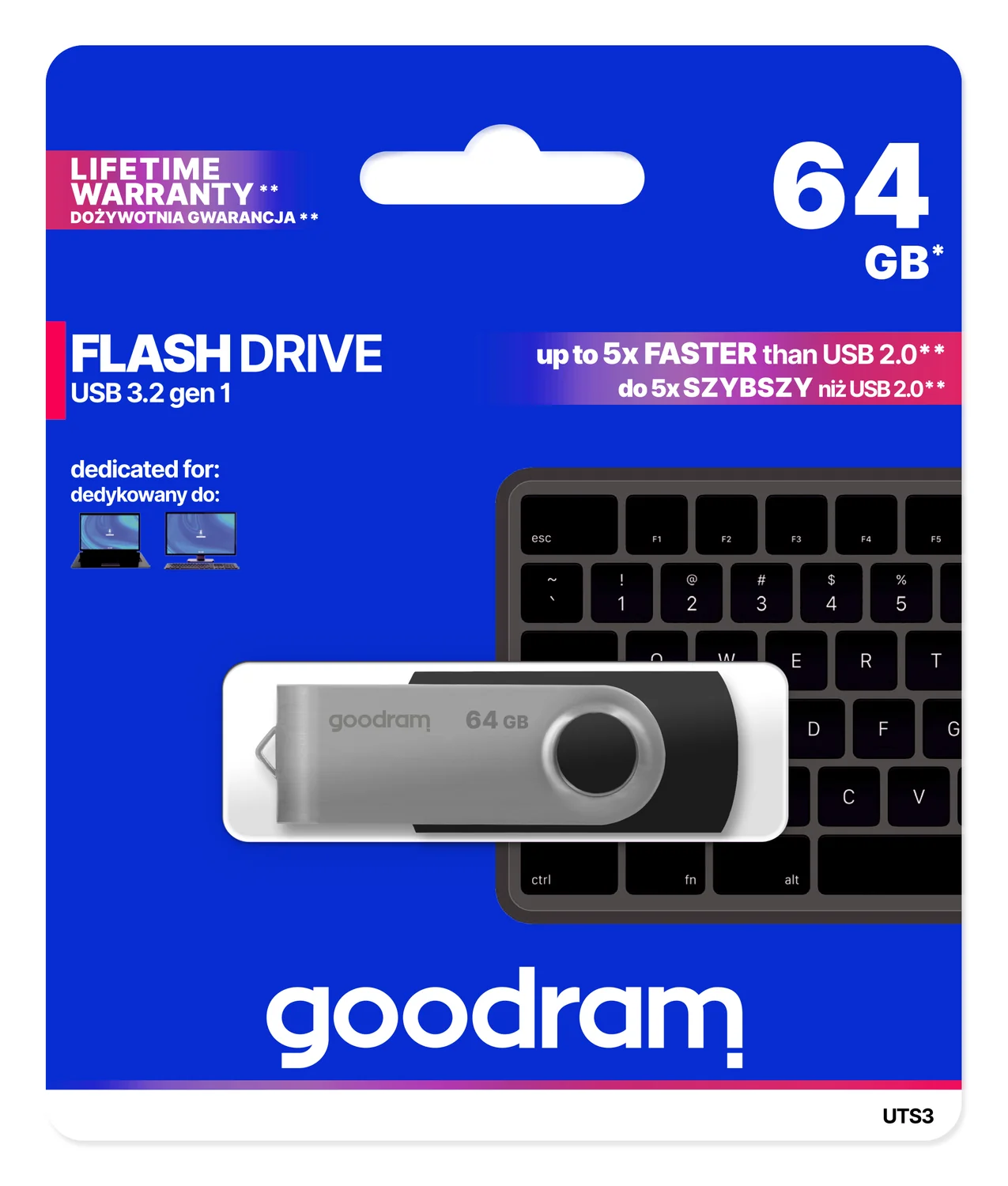 Pen Drive Goodram UTS3 64GB USB 3.2 Gen 1 Preto - Imagem 5