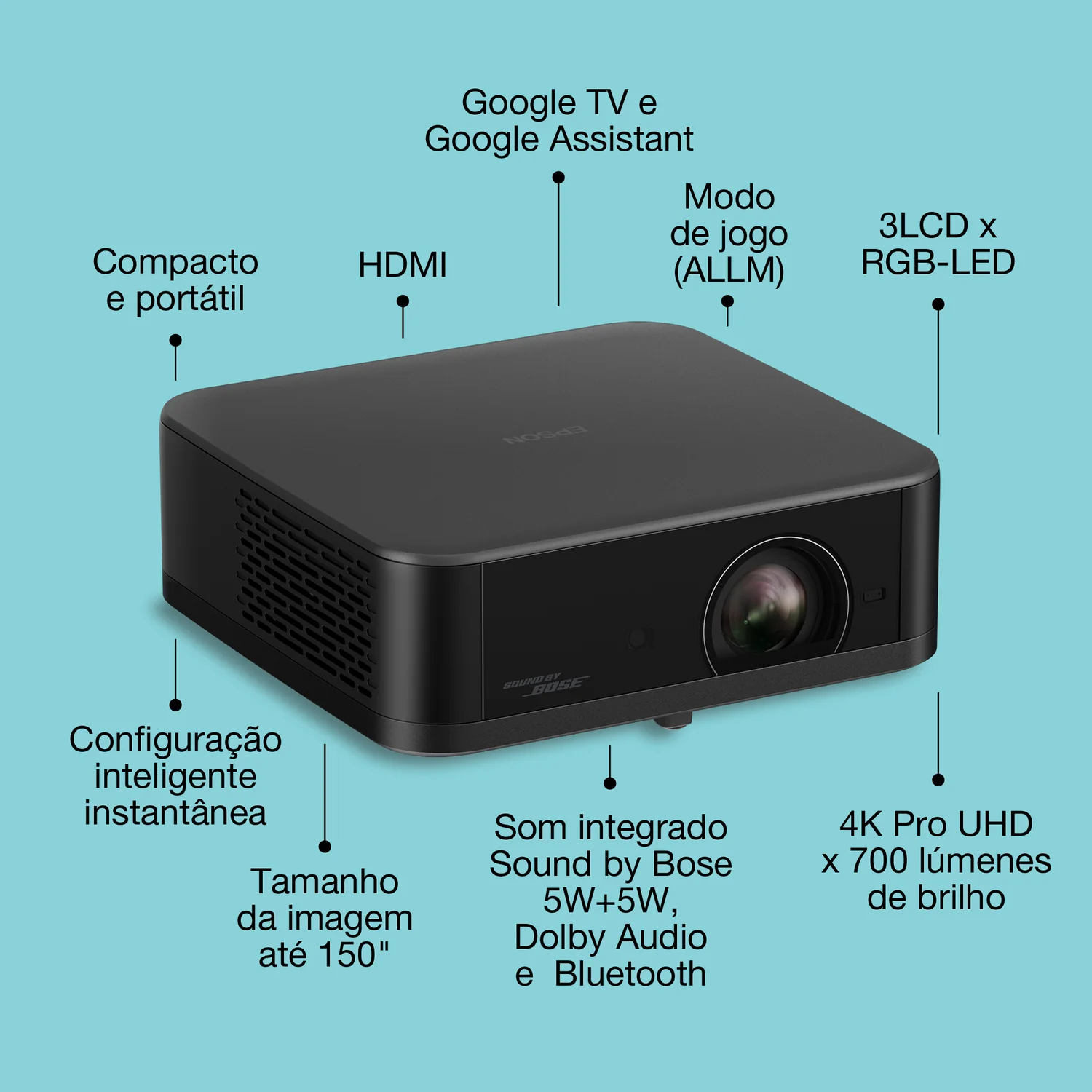 Videoprojetor Portátil Epson Lifestudio Pop Plus EF-62B 4K 3LCD LED Bluetooth - Imagem 6