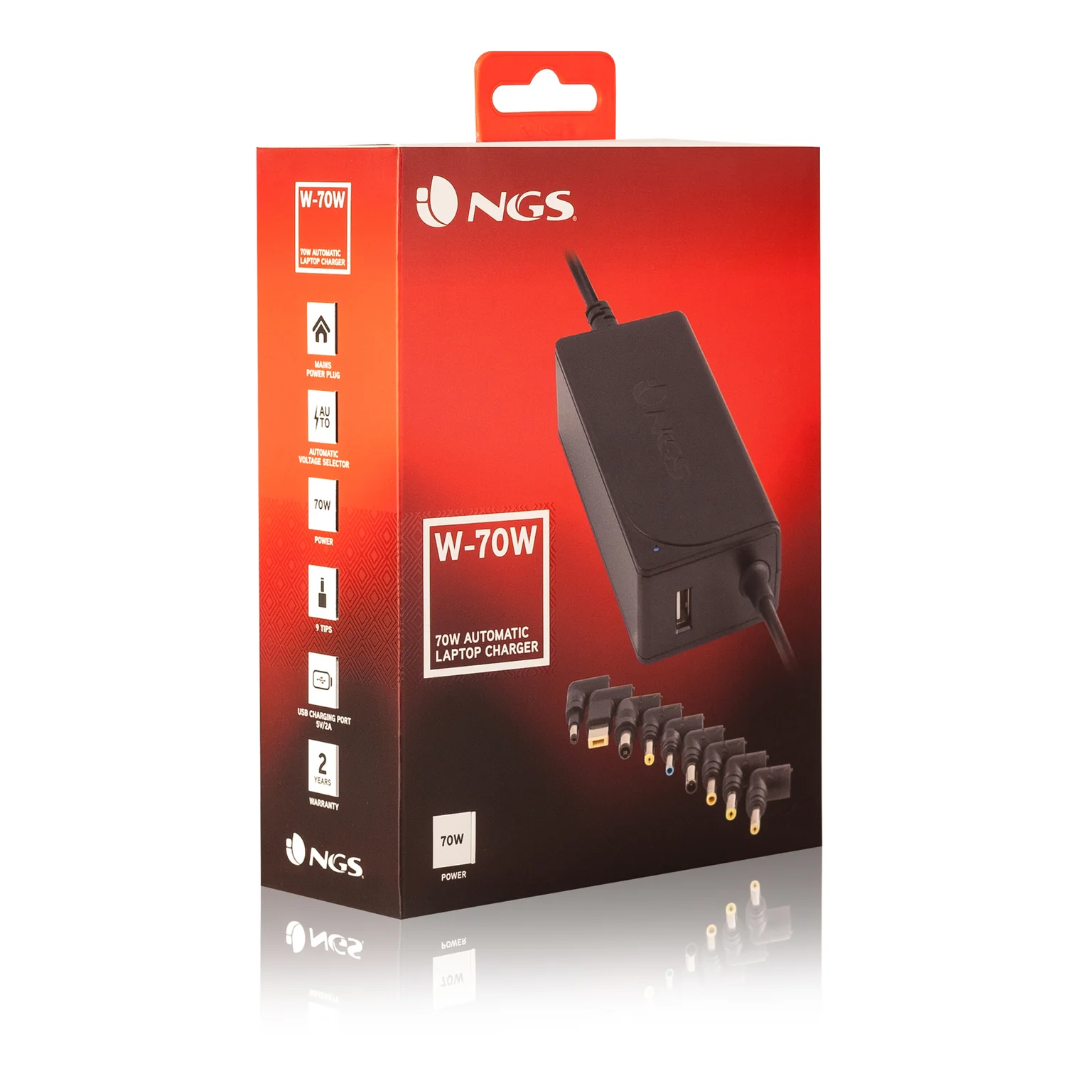 Carregador Universal para Portátil NGS W-70W 70W 9 Conectores USB Automático Preto - Imagem 3