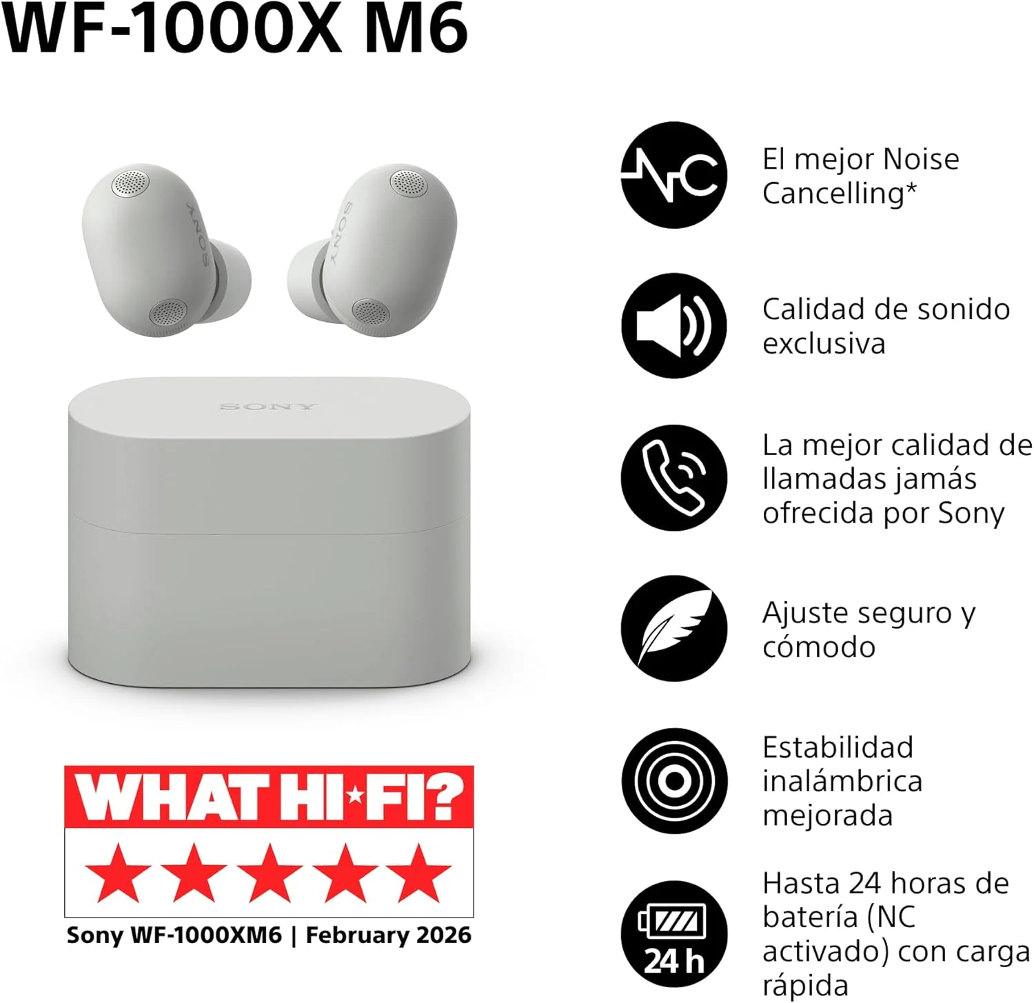 Auriculares Bluetooth True Wireless Sony WF-1000XM6 com Cancelamento de Ruído - Prateado - Imagem 2