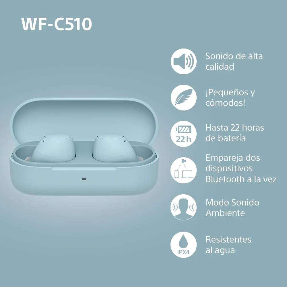 Auriculares Bluetooth Sony WF-C510 true wireless azuis IPX4 com DSEE e Multiponto - Imagem 3