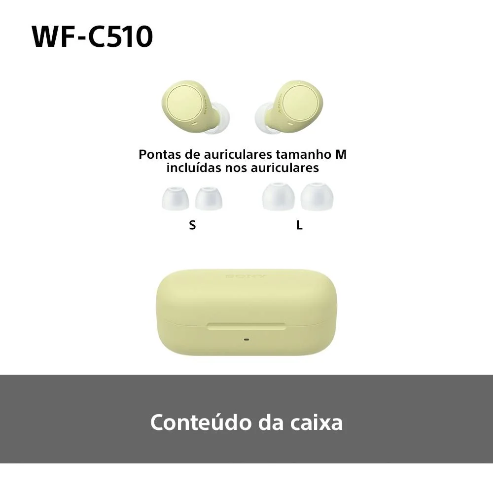 Auriculares True Wireless Sony WF-C510 Amarelo Bluetooth DSEE Multipoint Leves Compactos - Imagem 11