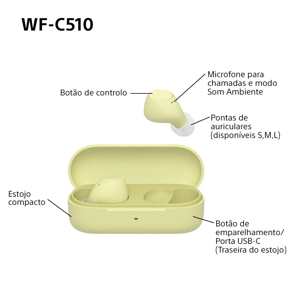 Auriculares True Wireless Sony WF-C510 Amarelo Bluetooth DSEE Multipoint Leves Compactos - Imagem 12