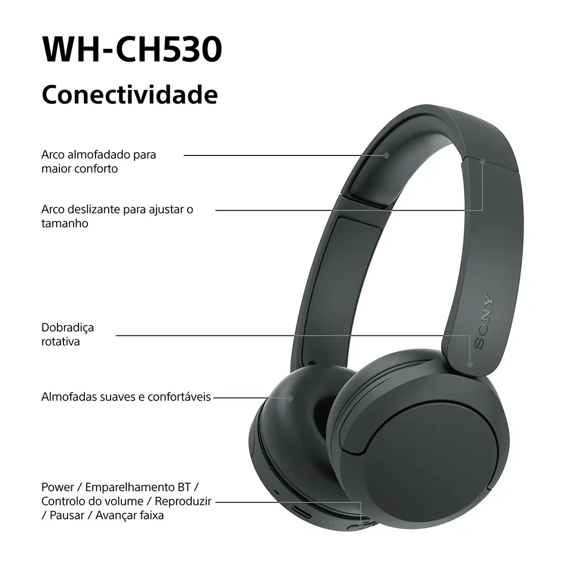 Auscultadores Bluetooth Sony WH-CH530B Autonomia até 55h DSEE Redução Ruído IA Ligação Multiponto Preto - Imagem 8