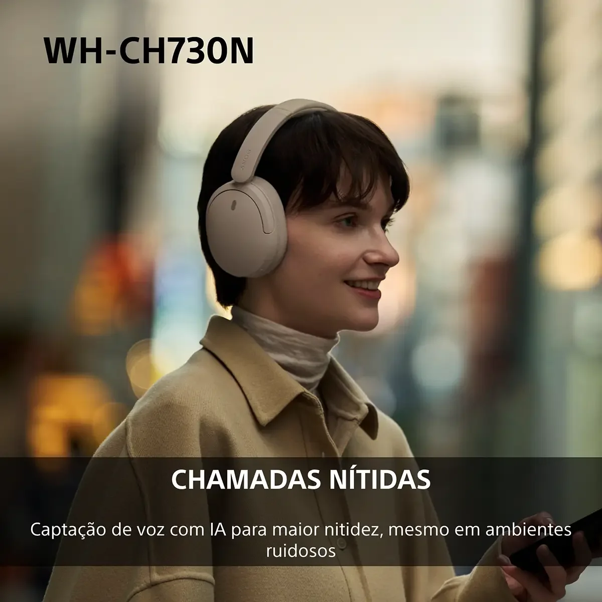 Auscultadores Bluetooth Sony WH-CH730NC Noise Cancelling 50h Autonomia DSEE Ligação Multiponto Bege - Imagem 7