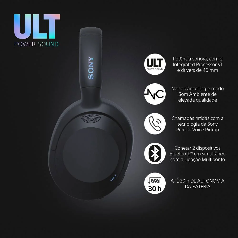 Auscultadores Bluetooth Sony WH-ULT900N ULT WEAR NC 30h Preto - Imagem 2