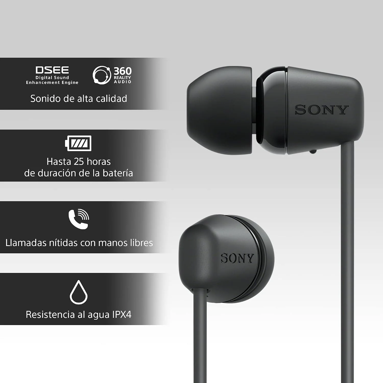 Auriculares In-Ear Bluetooth Sony WI-C100 com Banda de Pescoço 25h Autonomia IPX4 Preto - Imagem 4
