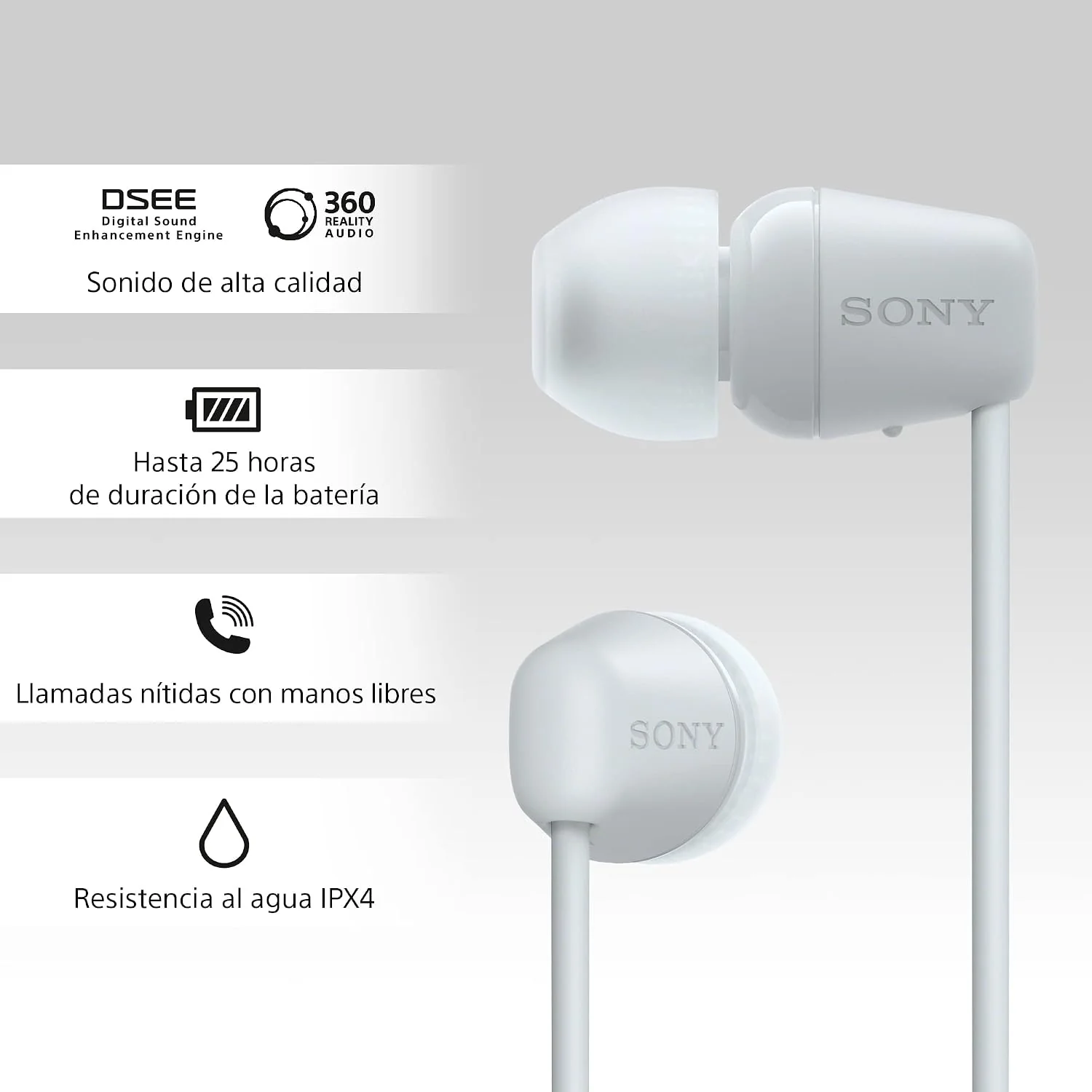 Auriculares Bluetooth Sony WI-C100 In-Ear IPX4 25h Branco - Imagem 4