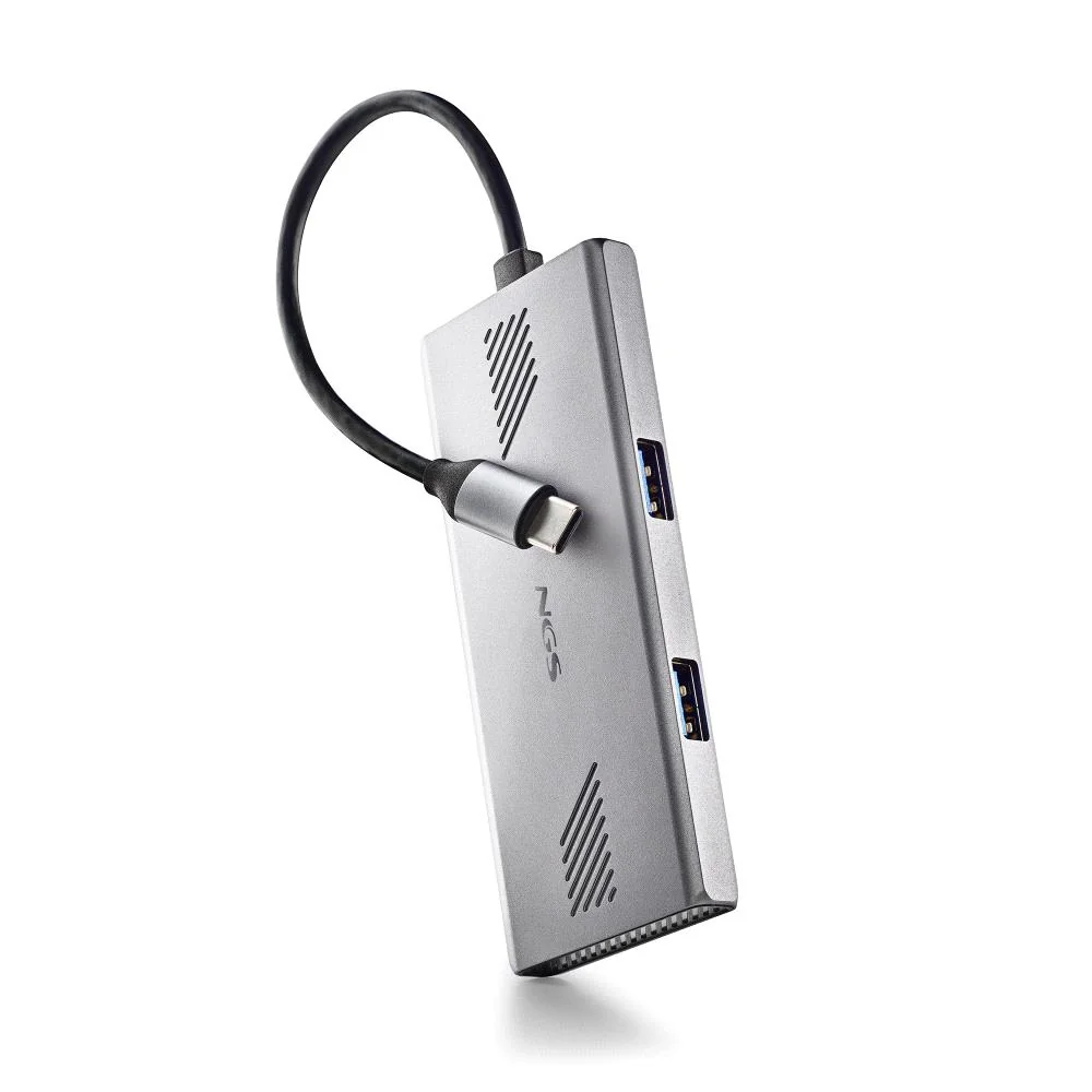 Hub USB-C NGS WonderDuo-C 4 Portas (2x USB-A 3.0 + 2x USB-C) 5Gbps Alumínio Prateado - Imagem 1