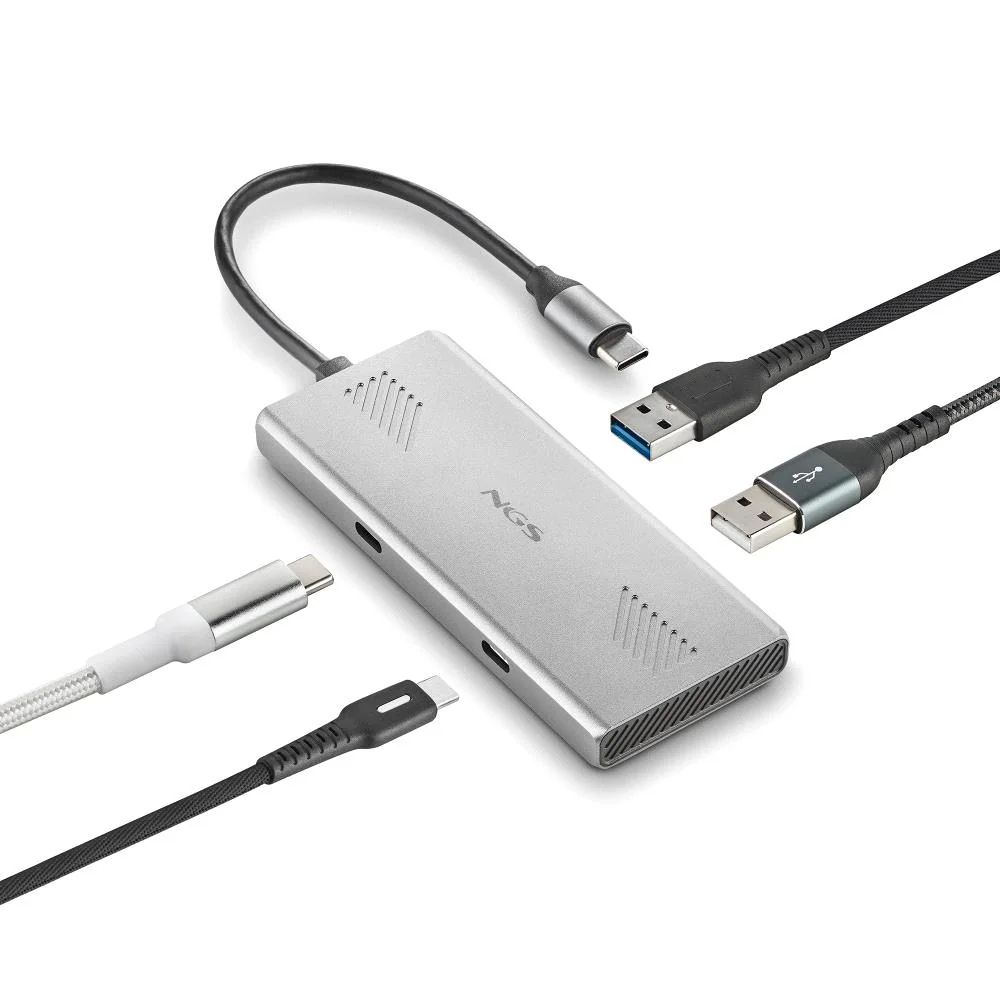 Hub USB-C NGS WonderDuo-C 4 Portas (2x USB-A 3.0 + 2x USB-C) 5Gbps Alumínio Prateado - Imagem 5