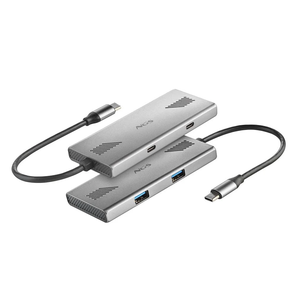 Hub USB-C NGS WonderDuo-C 4 Portas (2x USB-A 3.0 + 2x USB-C) 5Gbps Alumínio Prateado - Imagem 4