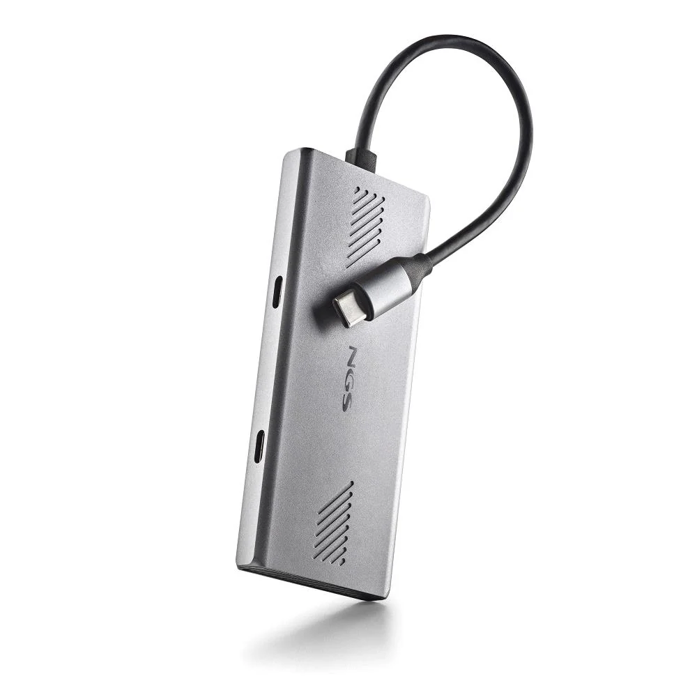 Hub USB-C NGS WonderDuo-C 4 Portas (2x USB-A 3.0 + 2x USB-C) 5Gbps Alumínio Prateado - Imagem 2