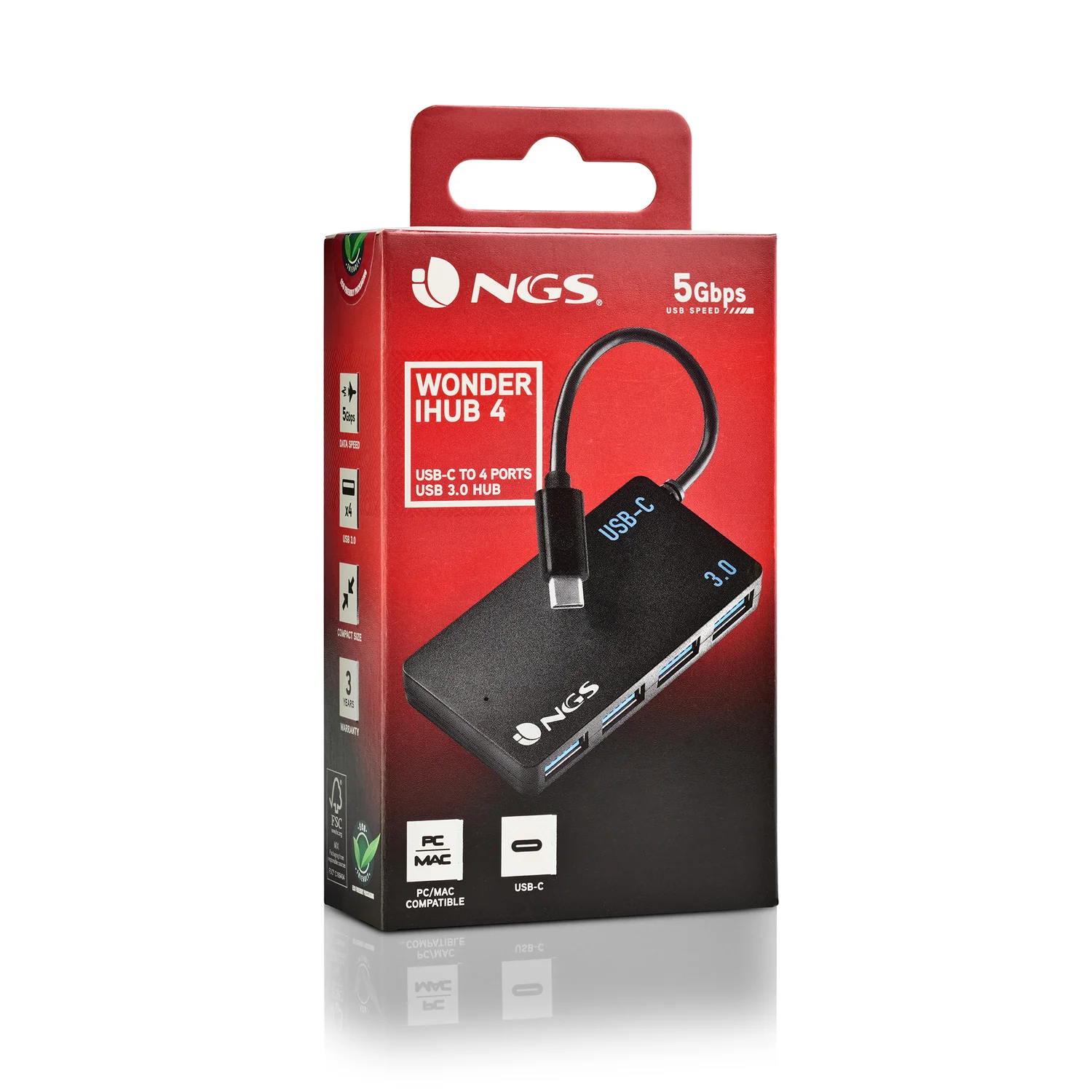 Hub USB NGS Wonder iHub4 USB-C para 4 Portas USB 3.0 Plug and Play - Imagem 6