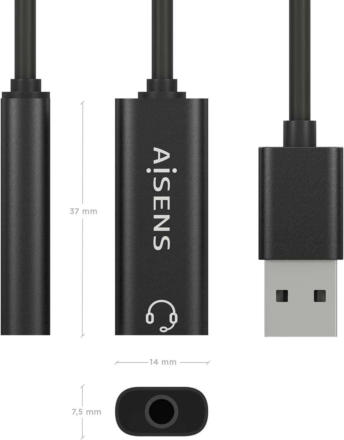 Placa de Som Aisens A106-0770/ USB Macho - Jack 3.5 Fêmea - Imagem 3