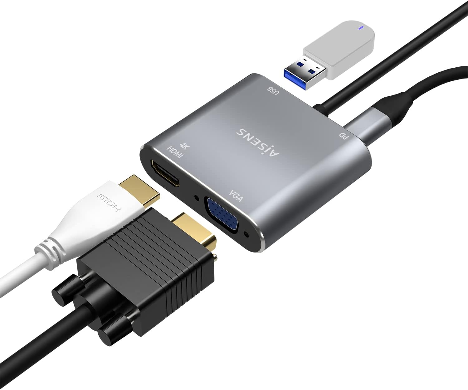 Conversor Aisens A109-0626/ HDMI Fêmea - VGA Fêmea - USB Tipo-C Macho - USB Fêmea - USB Tipo-C Fêmea/ 15cm/ Cinzento - Imagem 4