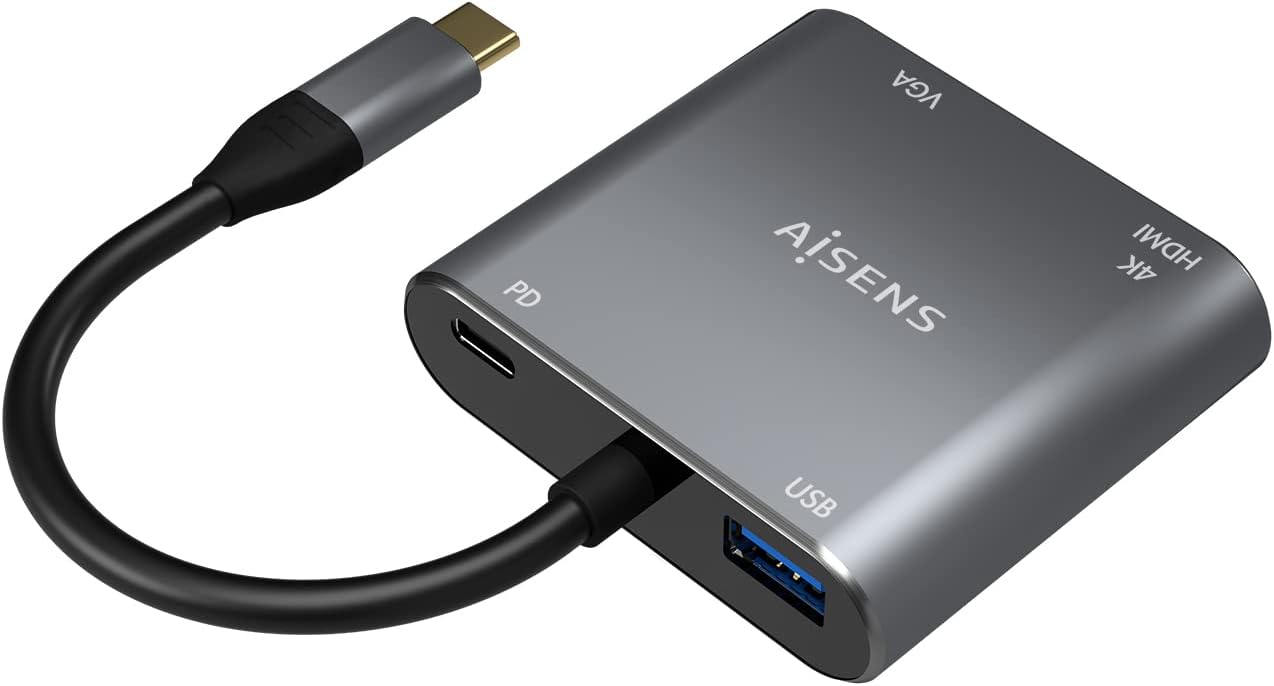 Conversor Aisens A109-0626/ HDMI Fêmea - VGA Fêmea - USB Tipo-C Macho - USB Fêmea - USB Tipo-C Fêmea/ 15cm/ Cinzento - Imagem 2
