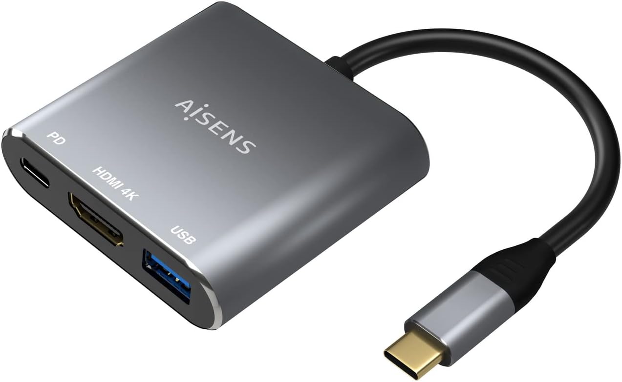 Conversor Aisens A109-0669/ USB Tipo-C Macho/ HDMI Fêmea - USB Fêmea - USB Tipo-C Fêmea/ 15cm/ Cinzento