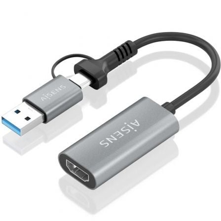 Conversor HDMI Aisens A109-0913/ USB + USB Tipo-C 3.1 Macho - HDMI Macho/ 15cm/ Cinzento - Imagem 2