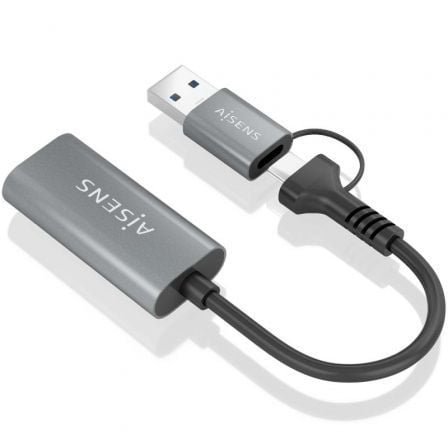 Conversor HDMI Aisens A109-0913/ USB + USB Tipo-C 3.1 Macho - HDMI Macho/ 15cm/ Cinzento - Imagem 3