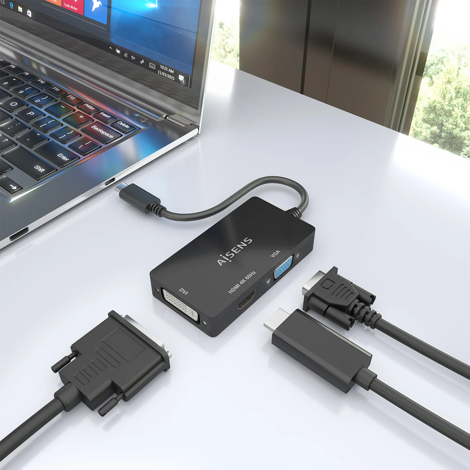 Conversor AISENS A109-0954 USB-C para DVI / HDMI / VGA 4K@60Hz 15cm Preto - Imagem 6