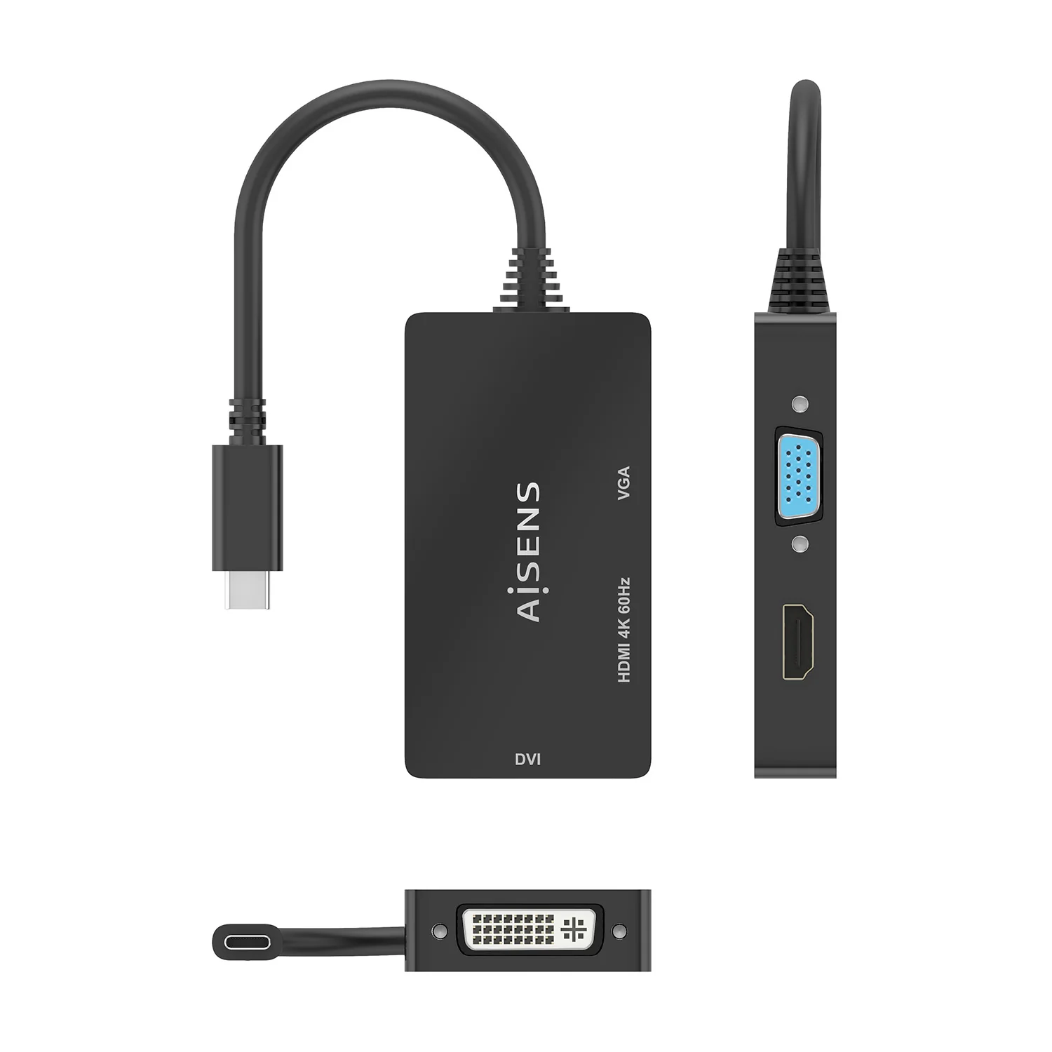 Conversor AISENS A109-0954 USB-C para DVI / HDMI / VGA 4K@60Hz 15cm Preto - Imagem 4