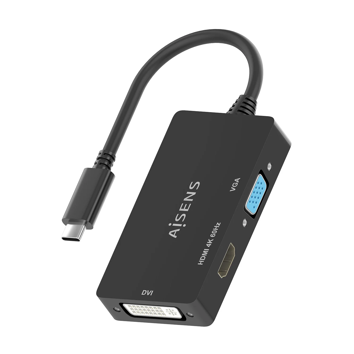 Conversor AISENS A109-0954 USB-C para DVI / HDMI / VGA 4K@60Hz 15cm Preto - Imagem 3