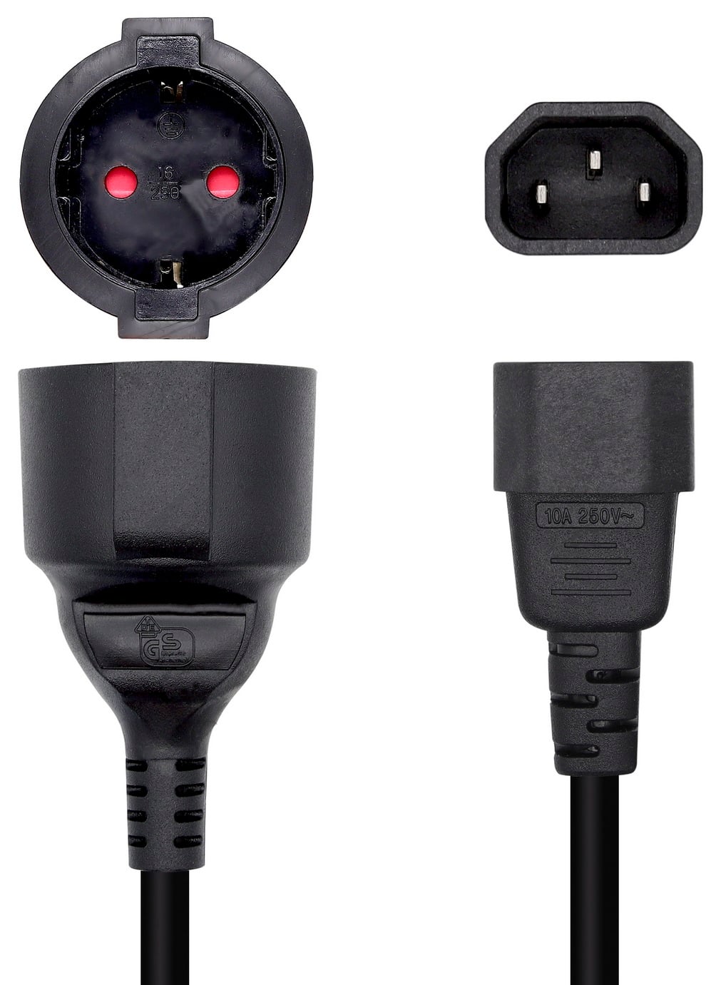Adaptador de Alimentação Aisens A132-0467/ C14 Macho - CEE7 Fêmea/ 25cm/ Preto - Imagem 2